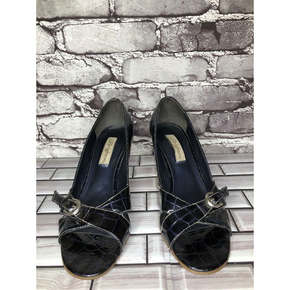 Brighton Riva Blue Croc Patent Leather Espadrille High Wedge Women Sz 9M US/40EU - Picture 16 of 16